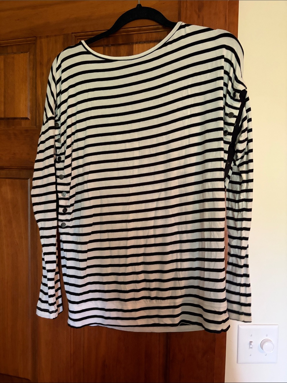 Seraphine Black and White Striped Long-Sleeve Nursing Top